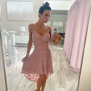 Blush pink bridesmaid dress.